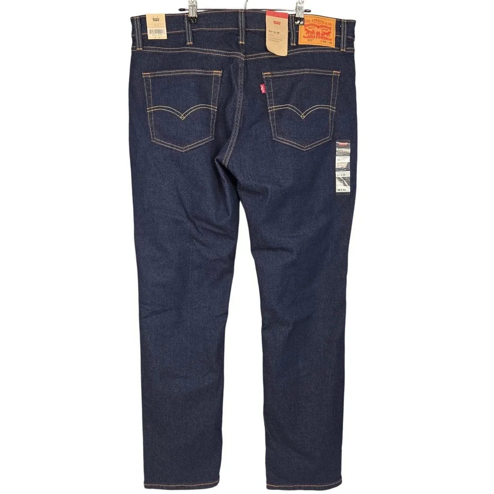 Levis 511 Slim Fit Jeans Mens 38x32 Dark Wash Indigo Stretch Denim Straight NEW